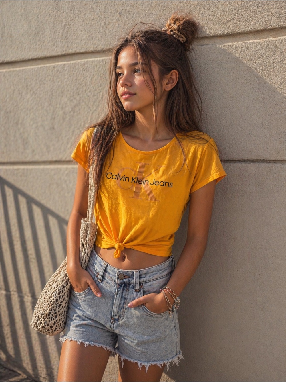 Calvin Klein Jeans kids girls Yellow Logo Tee